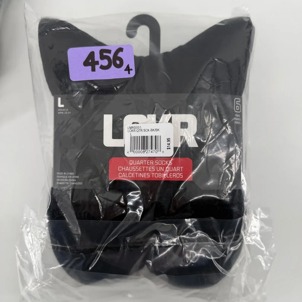 LCKR Mens Quarter Socks 6 Pair Pack Black Half Cushion‎ Arch Support L LMAS001